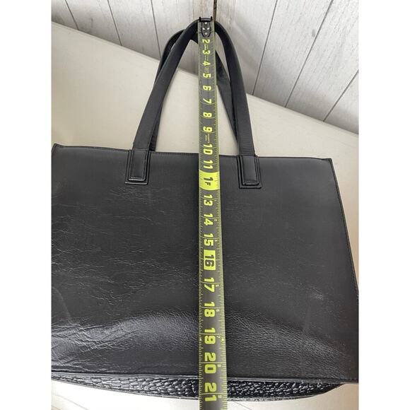 Nordstrom Black Leather Tote Bag Shoulder bag Croco Accent Career Carry All - Picture 8 of 9